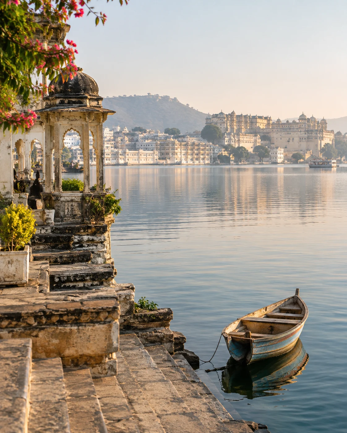 Khung cảnh minh họa hồ Pichola tại Udaipur, Ấn Độ